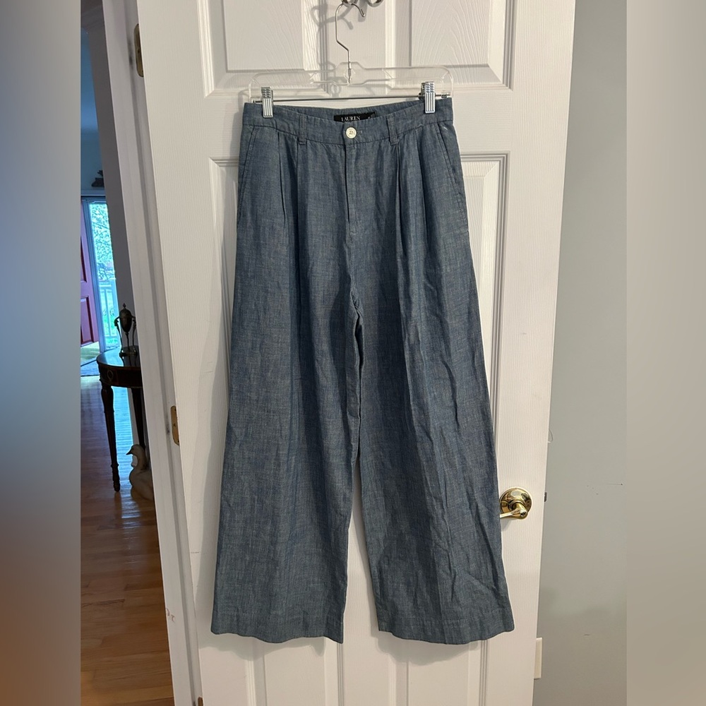 Ralph Lauren Pleated Chambray Wide Leg Pants - Picture 2 of 12